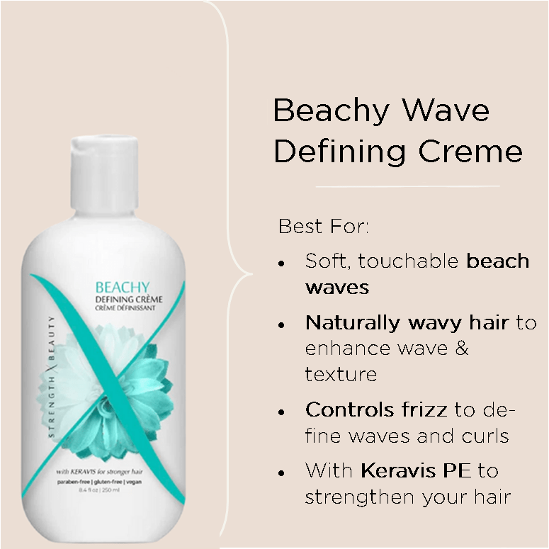 Beachy wave defining creme with keravis for streonger hair with natural waves and curly coily hair.